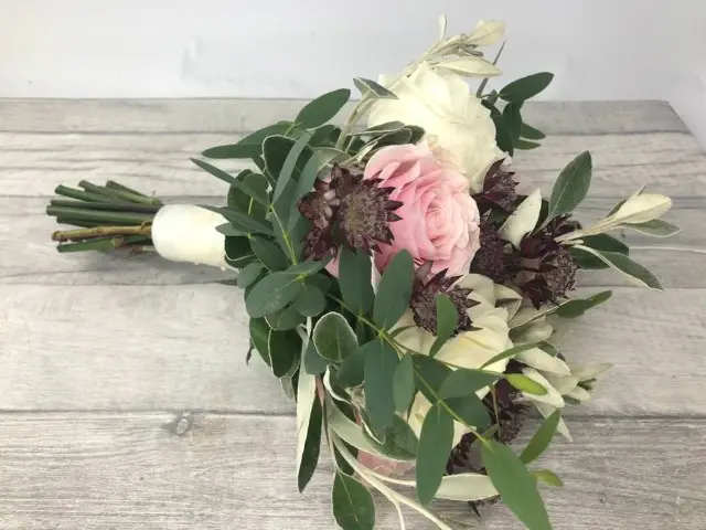 Pink and Cream Rose and Eucalyptus Natural Bridal Bouquet