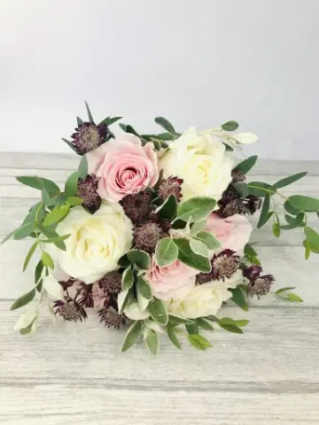 Pretty Pink Bridal Rose and Eucalyptus Hand Tied Bouquet