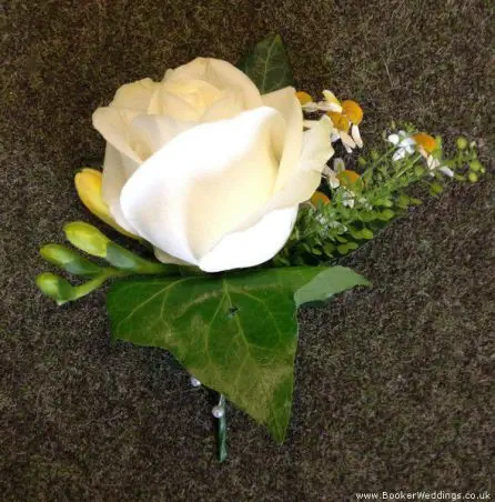 White Rose, Daisy and Freesia Grooms Buttonhole