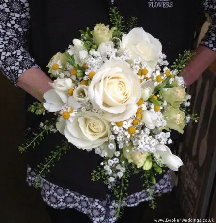 White Rose, White Freesia and Daisy Bridesmaid Bouquet