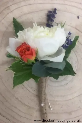 Buttonhole White Peony Orange Spray Roses And Lavender