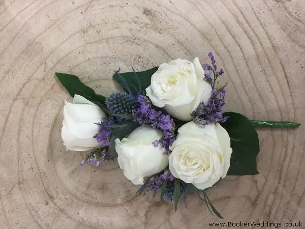 White Spray Rose and Limoneum Corsage