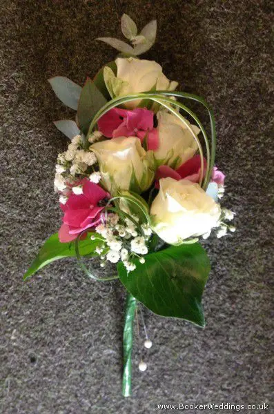 Cerise Hydrangea and White Rose Pin Corsage