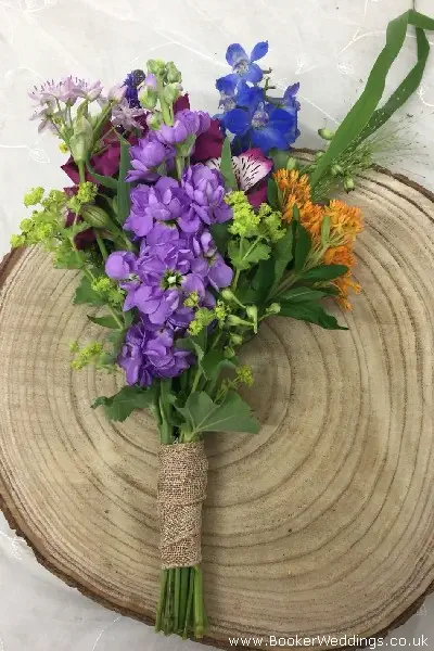 Flower Girl Small Bouquet Of Delphinium Stocks Veronica Solidaster Alstromeria Fountain Grass Pistachie Alliums And Asclepias