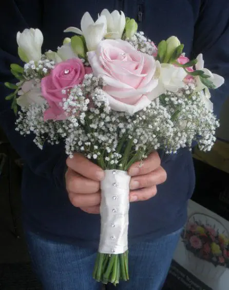 Bridal Bouquet of Rose, Freesia and Gypsophilia - Side