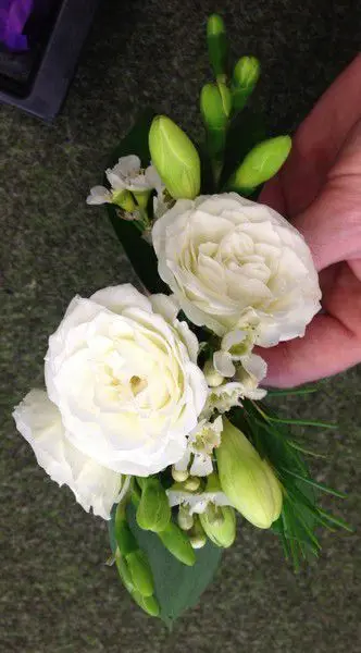 Spray Rose Freesia and Wax Corsage