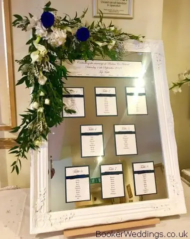 Blue and White Flowers for Wedding Seating Plan