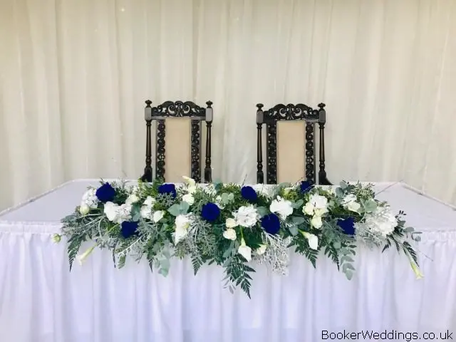 Blue and White Roses on Registrar Table