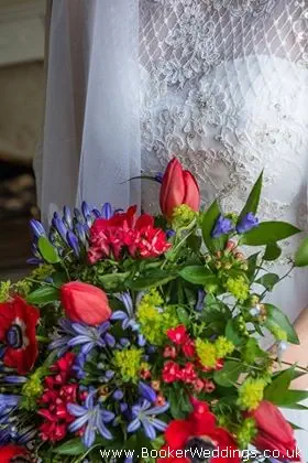 Bespoke bridal bouquet in reds and blues
