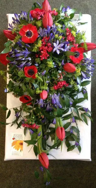 Red and Blue Tulip Agapantha Bouvardia and Hyacinth and Anenome Brides Shower Bouquet - Meaning of Flowers