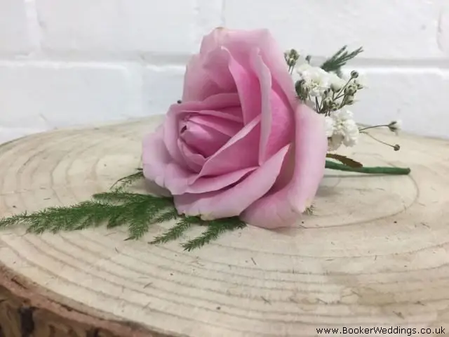 Pink Rose Gypsophila and Asparagus Fern Buttonhole