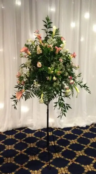 Pink and White Calla Lily Pedestal Arrnagement 1