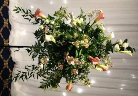 Pink and White Calla Lily Pedestal Arrnagement 2 Close up