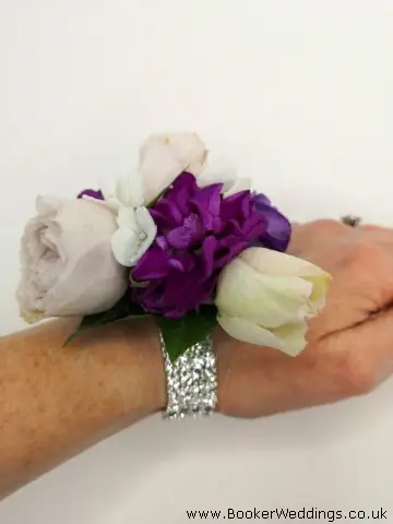Lilac And Purple Wrist Corsage On Diamante Bracelet