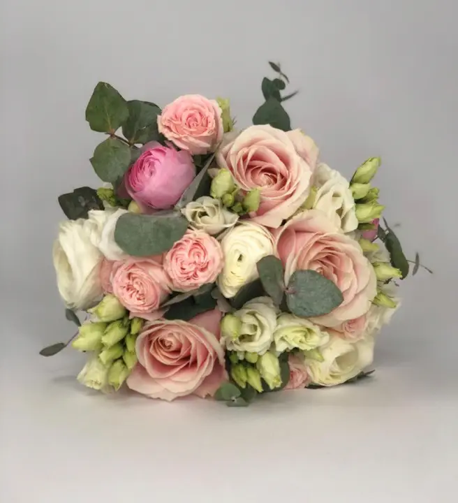 Pretty Pink and White Bridal Flowers with Eucalyptus