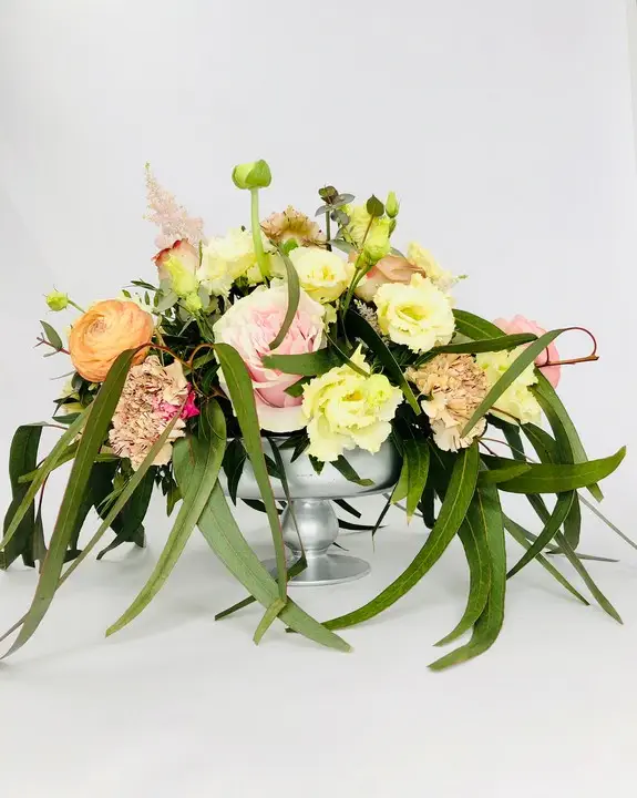 Silver Footed Bowl with Pastel Spring Flowers