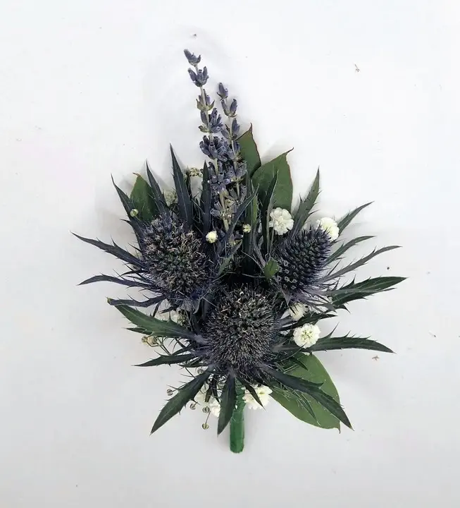 Alternative Grooms Boutonniere with Thistle and Lavender