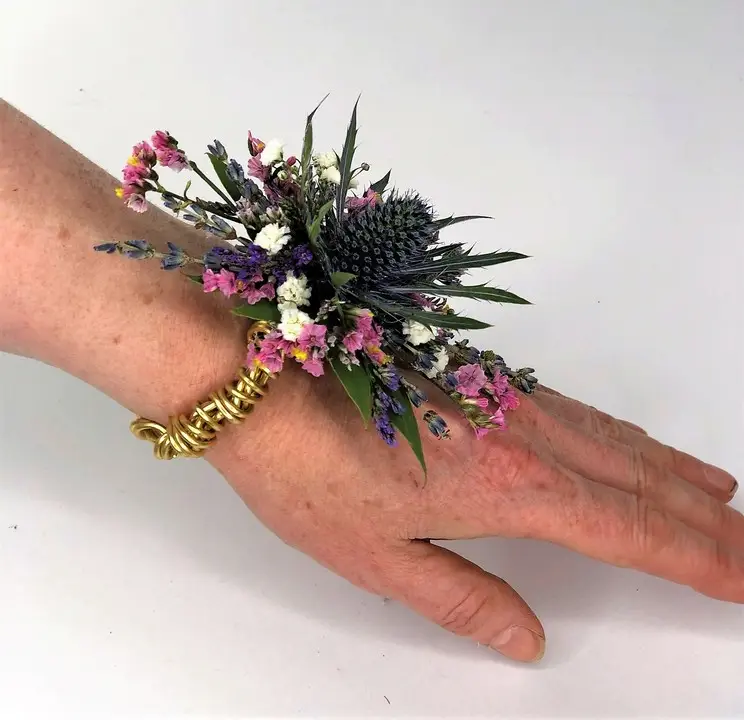 Alternative Wrist Corsage with Thistle and Dried Flowers