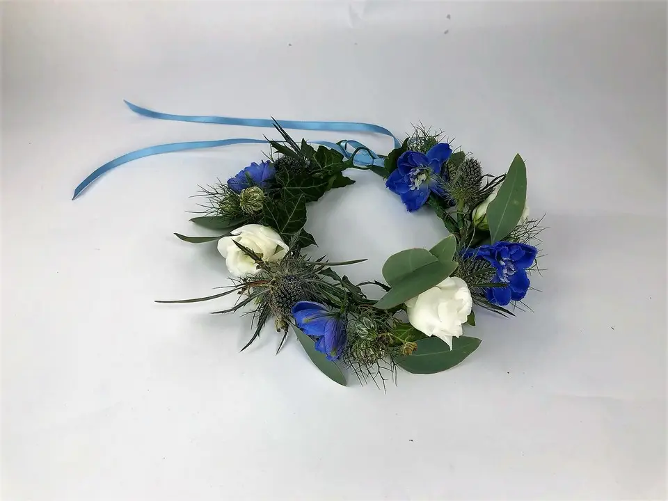 Blue and White Floral Circlet Garland for Flower Girl