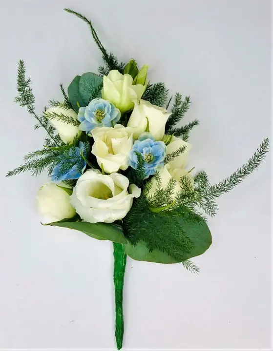 Blue and White Wedding Corsage with Summer Foliage