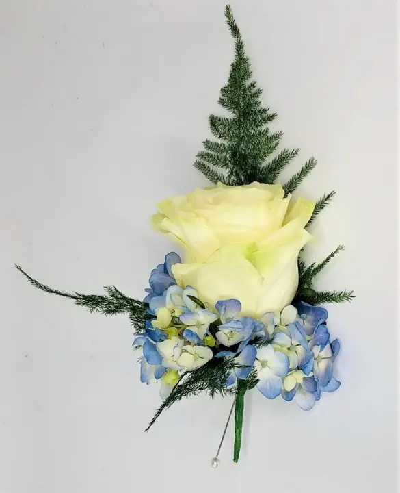 Grooms Rose Boutonniere with Blue Delphinium