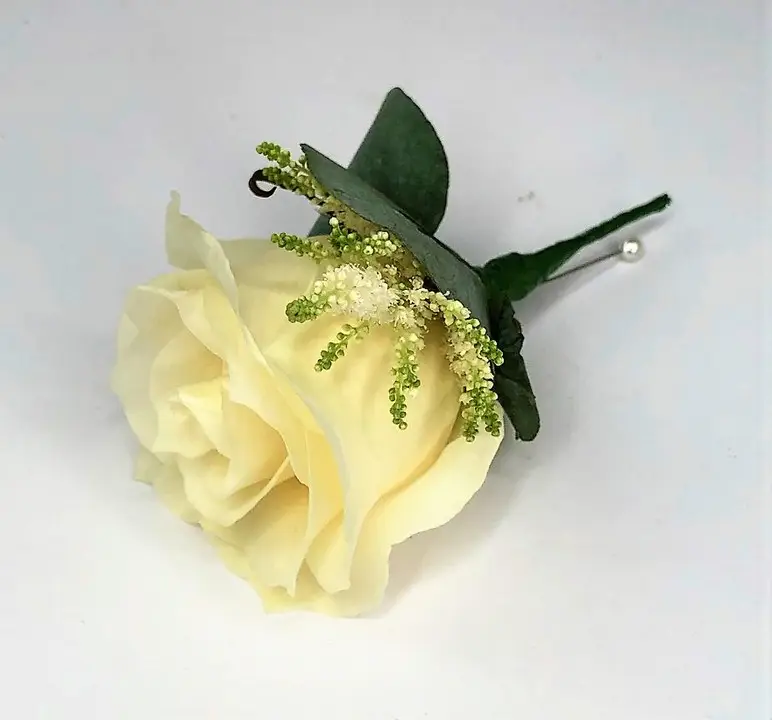 Ladys Buttonhole with White Rose and Eucalyptus