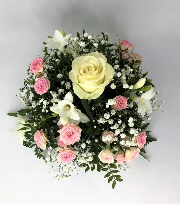 Pink and White Rose and Freesia Table Posy