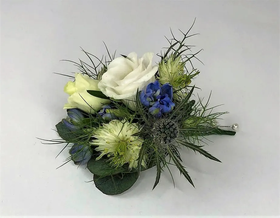 Pretty Summer Boutonierre with Cornflowers and Blue Thistle