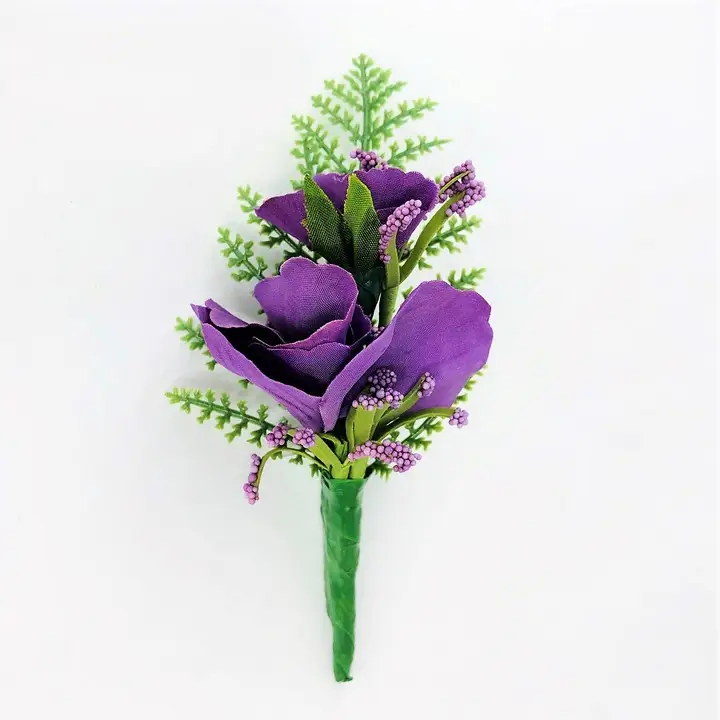 Silk Purple Flower Boutonniere for Wedding