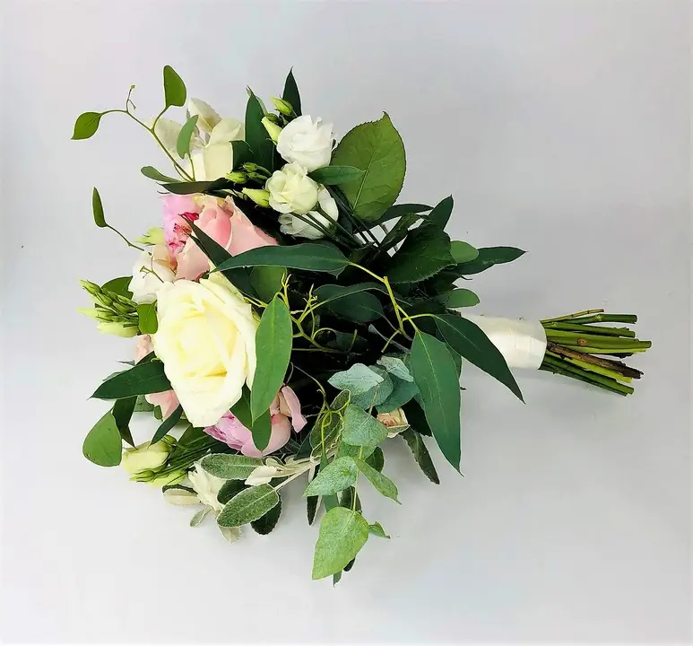 Summer Brides Bouquet in White and Pink Rose and Peony