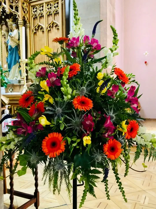 Vibrant Summer Floral Pedestal Arrangement In Chuch