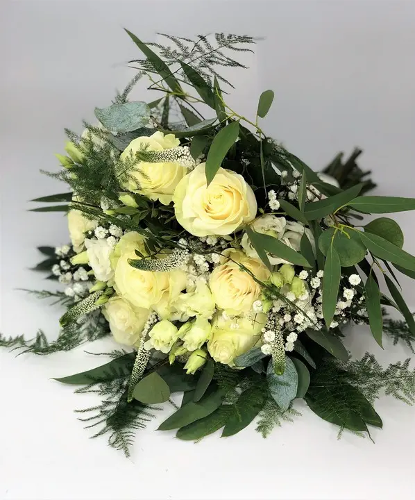 White Rose Bridal Handtied with Wild Foliage