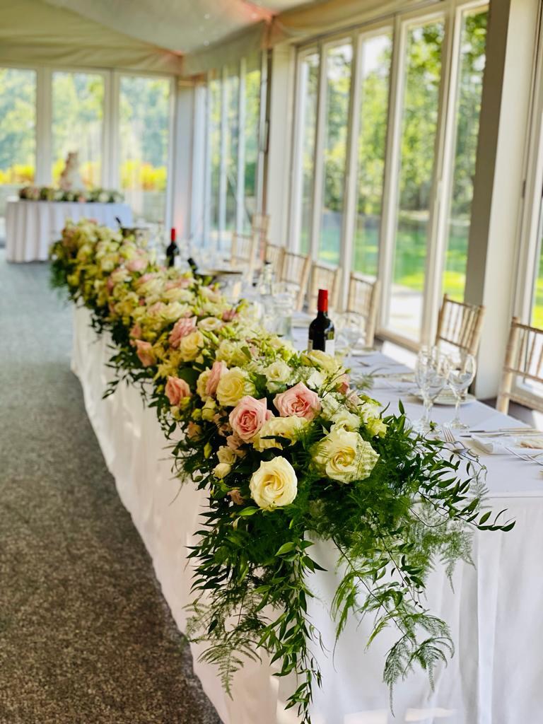 Grand Pink and White Floral Runner for Top Table