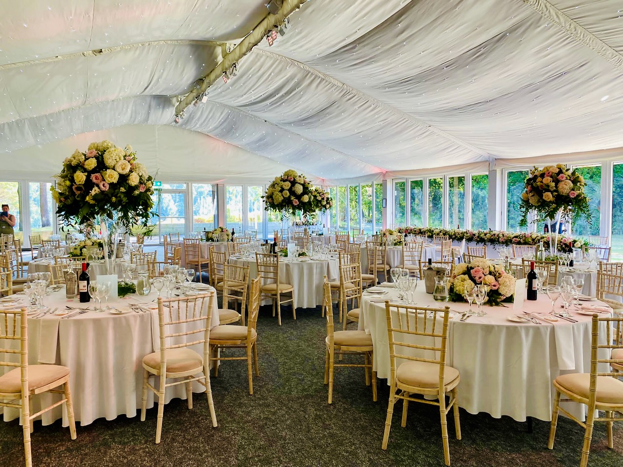 Grand Pink and White Wedding Flowers at Nunsmere Hall