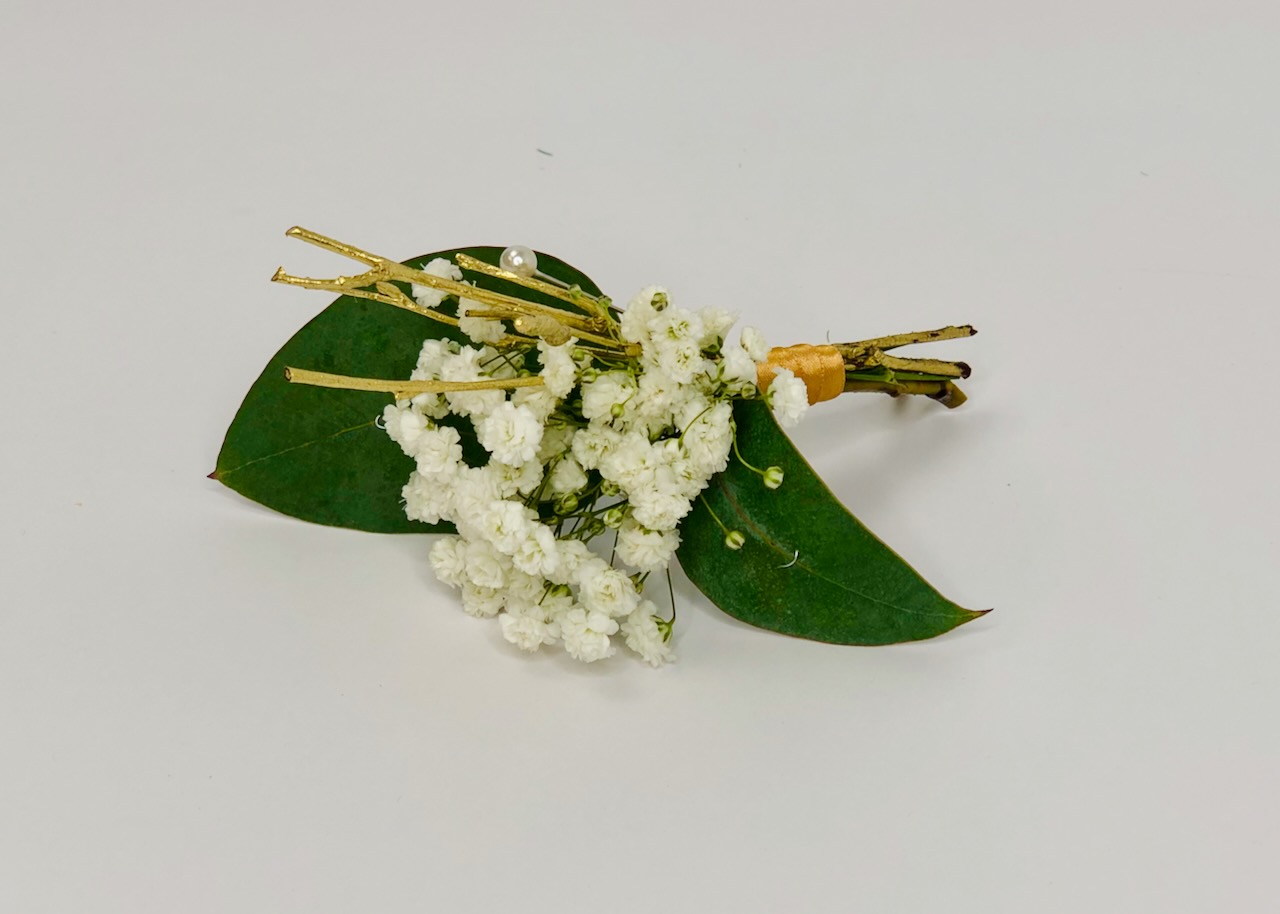 Guest Buttonhole with Gypsophila and Eucalyptus