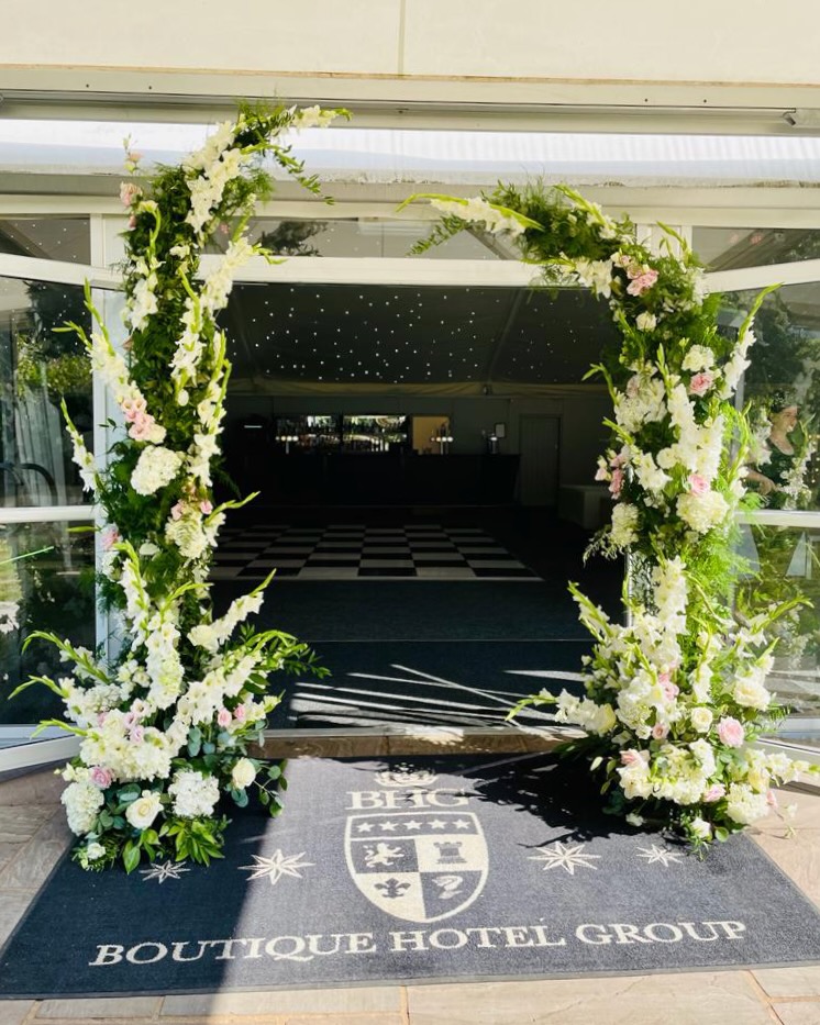 Modern Floral Arch at Nunsmere Hall