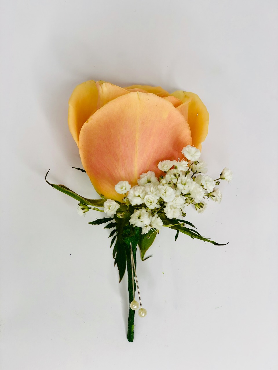 Peach Rose and Gypsophila Buttonhole