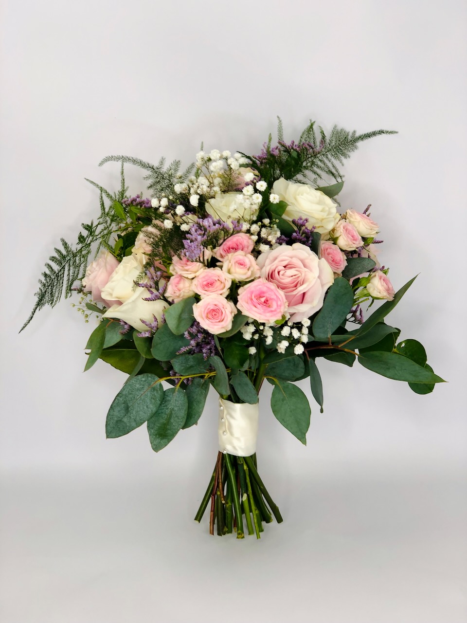 Pink and Lilac Rose Bridal Handtied with Eucalyptus