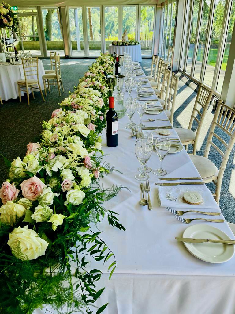 Rose Lisianthus and Hydrangea Table Runner in Pink and White