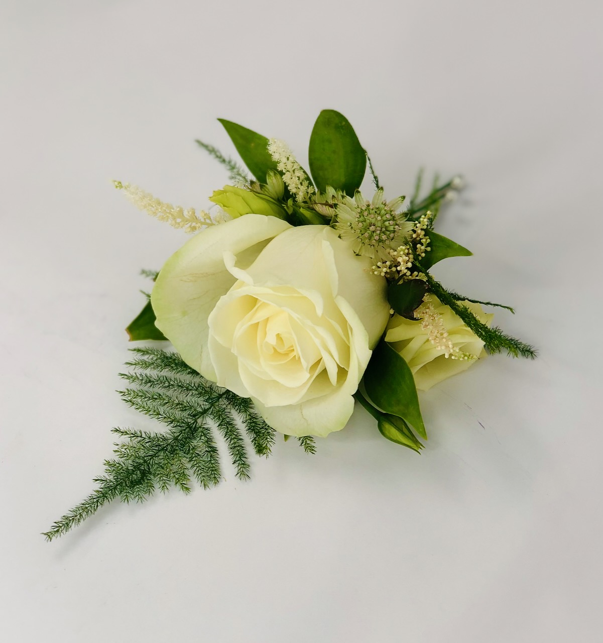 Rustic White Rose Astrantia and Astilbe Buttonhole