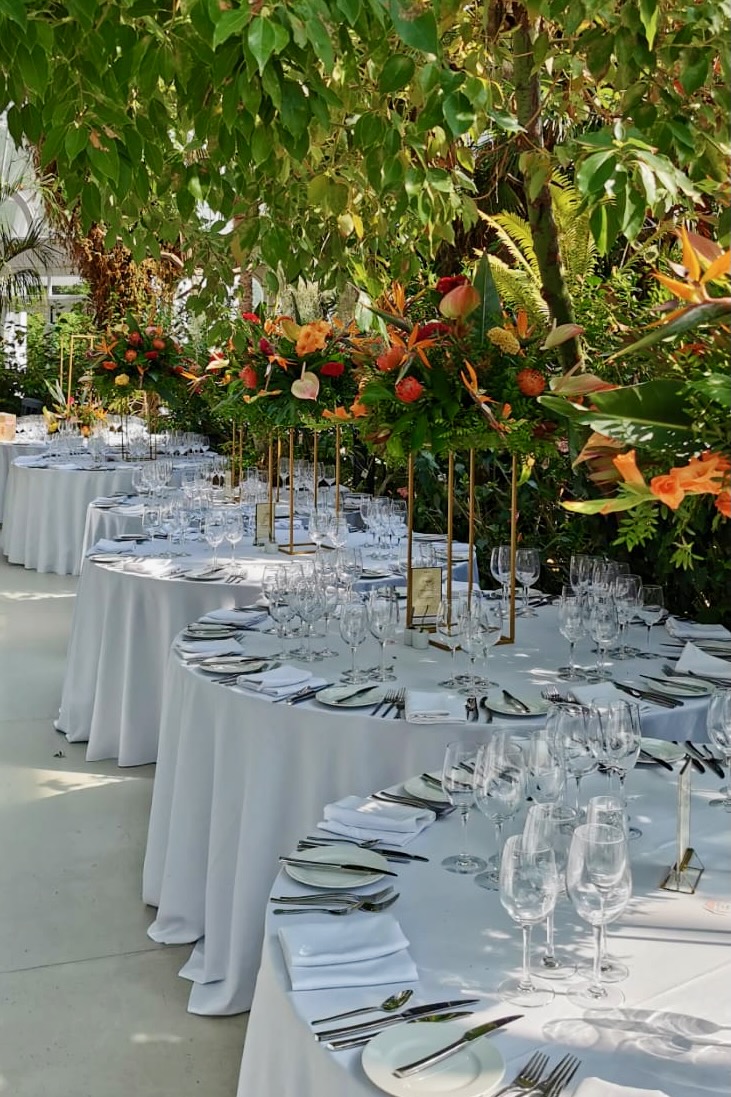 Tropical Tall Arrangements for Summer Wedding in Orange and Red