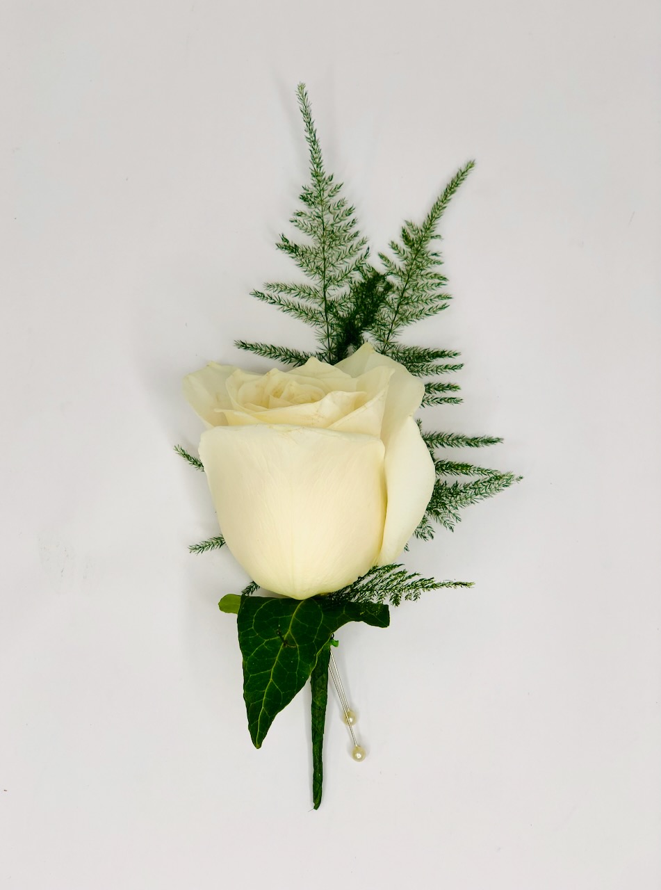 White Rose and Fern Buttonhole