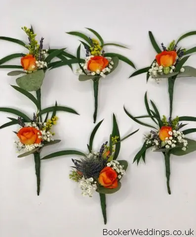 Matching Bright Buttonholes for Festival Wedding