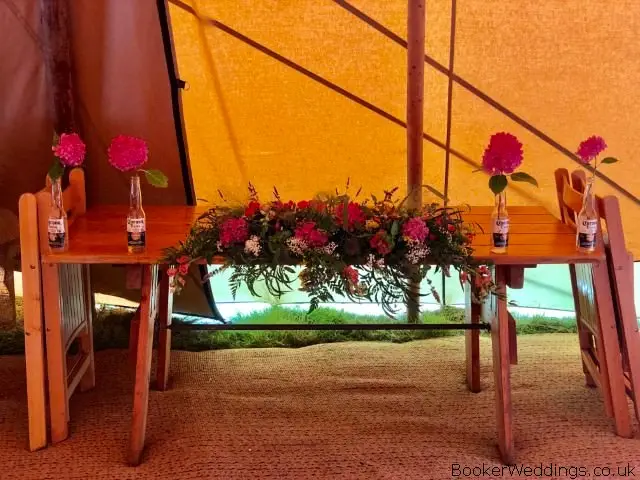 Top Table Arrangement for Tipi Festival Wedding