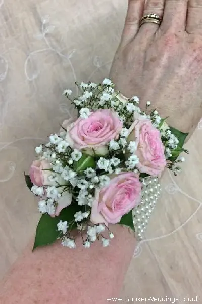Pink and White Spray Rose Wrist Wedding Corsage for Mother of the Groom
