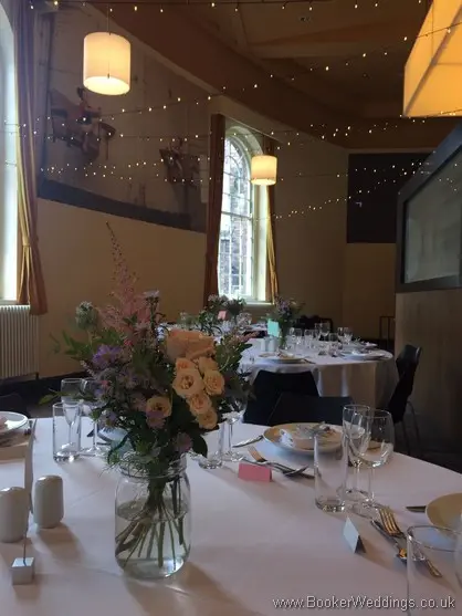 Wild Just Picked Garden Flowers in Kilner Jars for Table Centrepieces at Bluecoat Liverpool City Centre