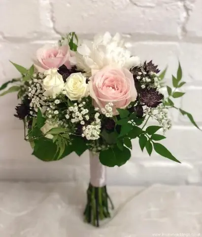 Bridesmaid Hand Tied Bouquet in Pink and White with Ribbon Handle