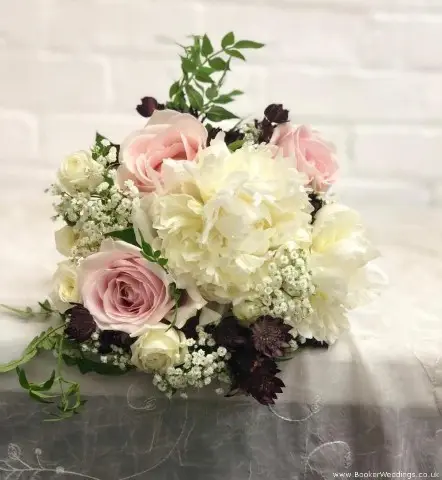 Bridesmaid Handtied of Pink Roses White Peonies Astrantia and Gyp