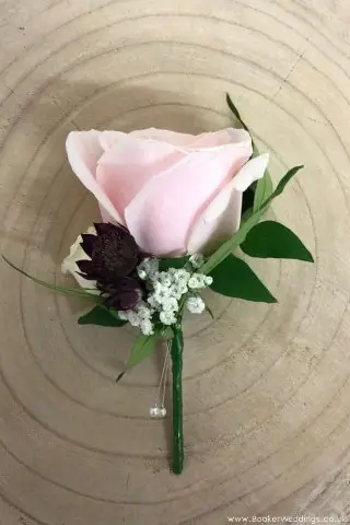Buttonhole for Groom Pink Rose White Spray Rose Gypsy Grass and Astrantia