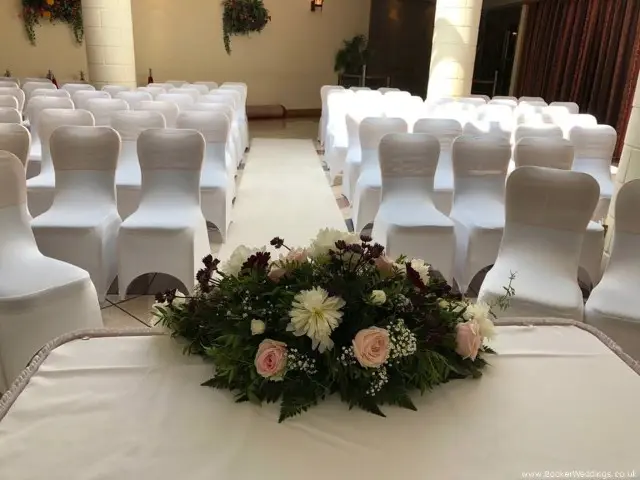 Registrar Table Roses Peonies Gerberas Astrantia Gyp